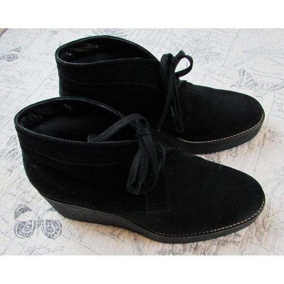 Aquatalia Cassie Marvin K Platform Black Suede Wedge Lace Up Boots 8 Us 39 - Picture 1 of 7